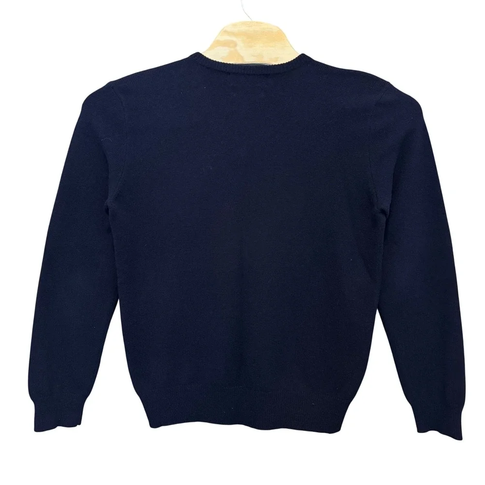 Vintage‎ Polo Ralph Lauren V-Neck Sweater M Navy Blue 100% Lambswool Pony Preppy